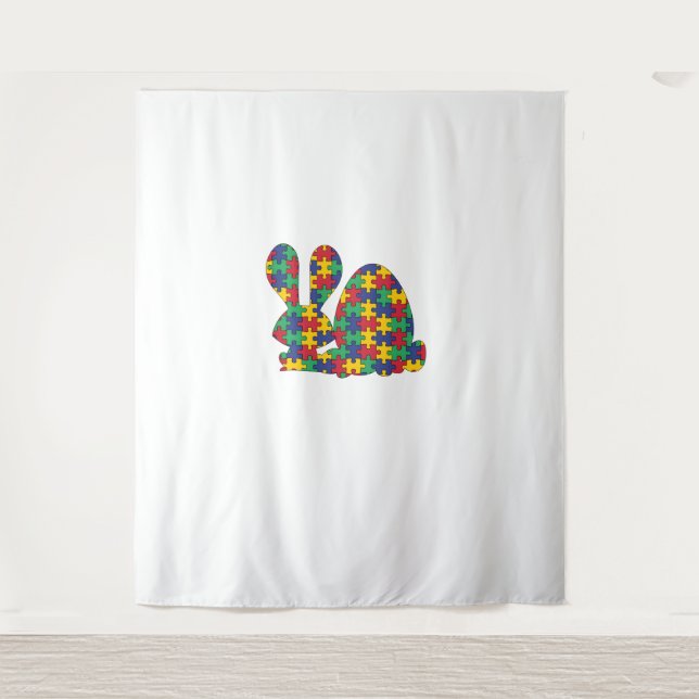Easter Rabbit Autism Awareness Puzzle Piece Autist Tapestry (Front)