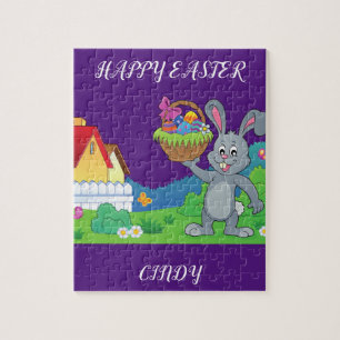 Easter rabbit, basket & house puzzle personalized.