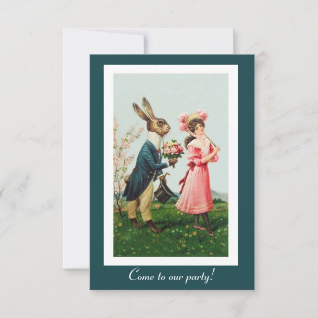 Easter Rabbit Brings Bouquet to Girl  Invitation (Front)