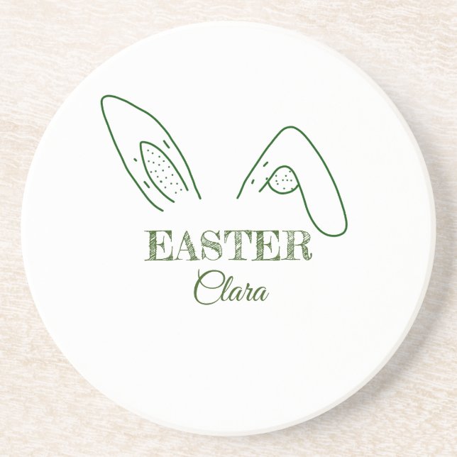Easter rabbit bunny ears add name text editable te coaster (Front)