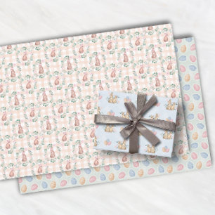 Easter Rabbit Bunny Watercolor Pink Pattern Wrapping Paper Sheet