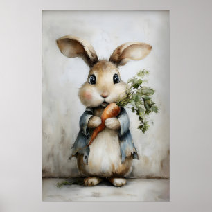 Easter rabbit carrot print, spring bunny poster