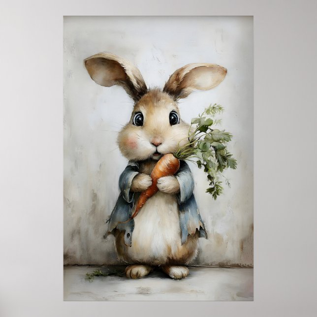 Easter rabbit carrot print, spring bunny poster (Front)