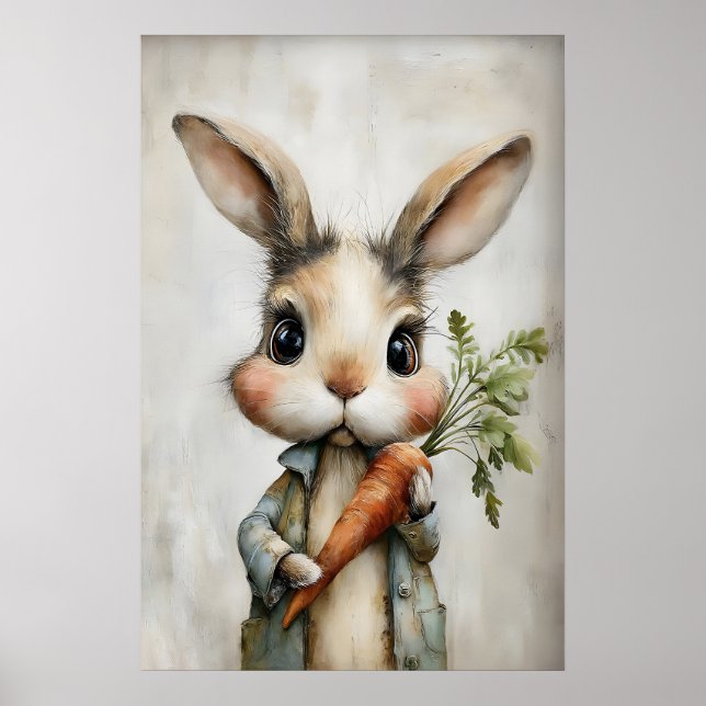 Easter Rabbit Carrot Print, Spring Bunny Poster (Front)