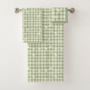Easter Rabbit Chicken Green Plaid Pattern Bath Towel Set
