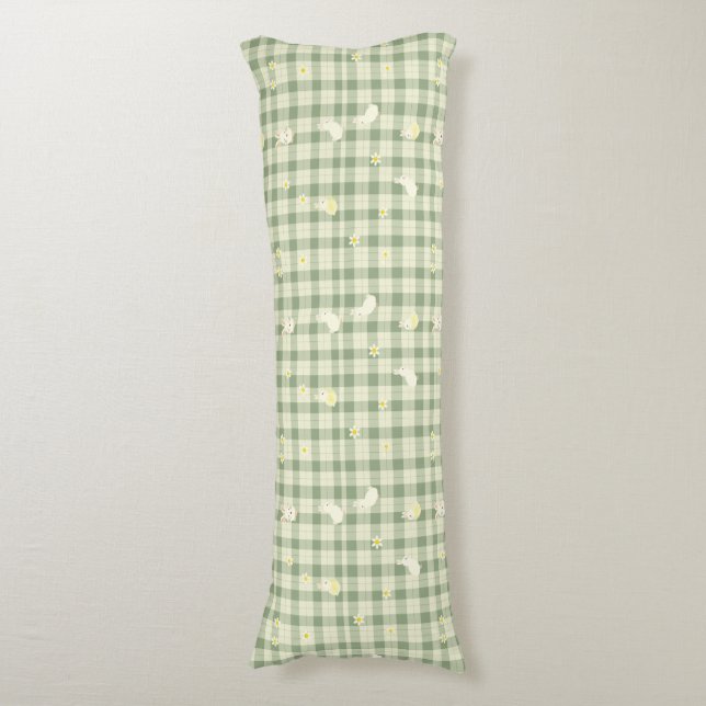 Easter Rabbit Chicken Green Plaid Pattern Body Cushion (Front Vertical)