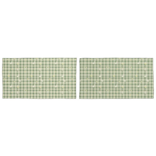 Easter Rabbit Chicken Green Plaid Pattern Pillowcase (Front-Set)