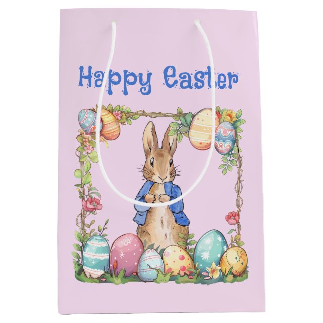 Easter Rabbit Easter Eggs Happy Easter Medium Gift Bag (Front)