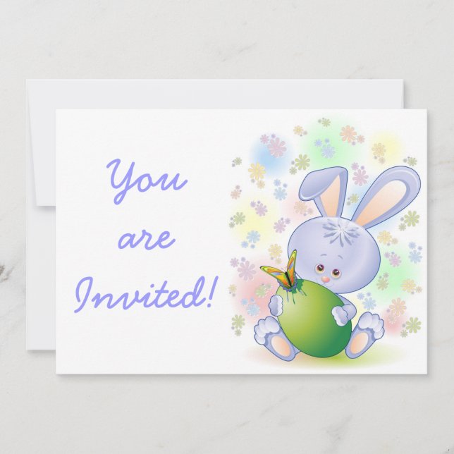 Easter Rabbit Egg and Flowers Invitation (Front)