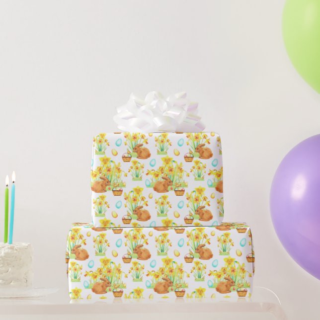 Easter Rabbit Eggs Daffodils Wrapping Paper (Party Gifts)