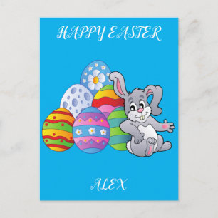 Easter rabbit & eggs  personalised postcard. postcard