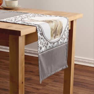 Easter Rabbit Floral brown Short Table Runner
