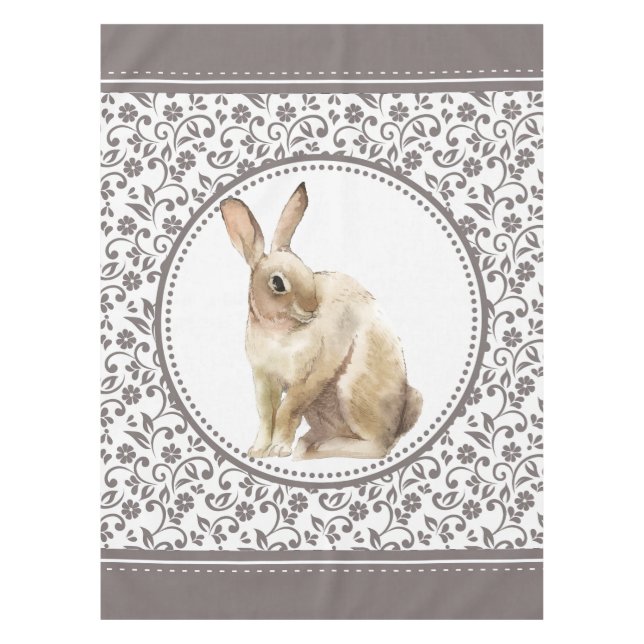 Easter Rabbit Floral brown Tablecloth (Front)