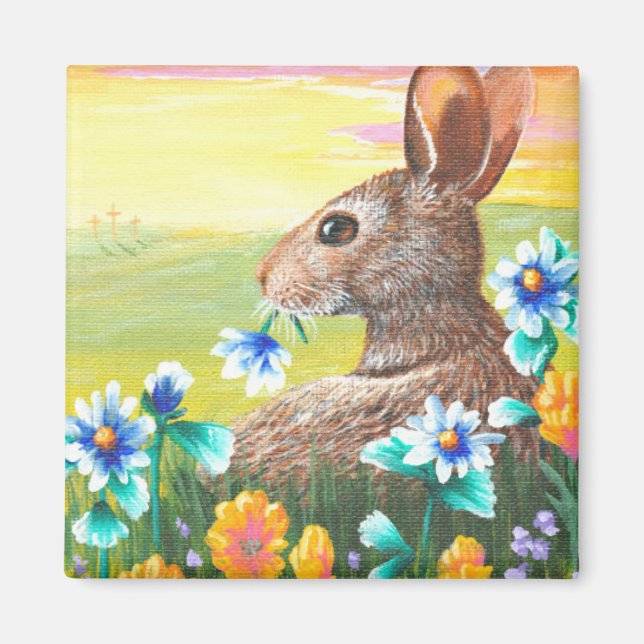 Easter Rabbit Flowers  Creationarts Magnet (Front)