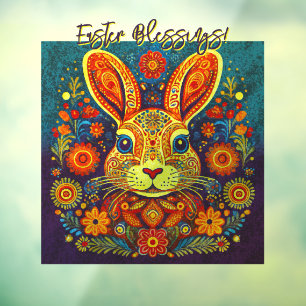 Easter Rabbit - Folk Art - Personalizable Easter  Window Cling