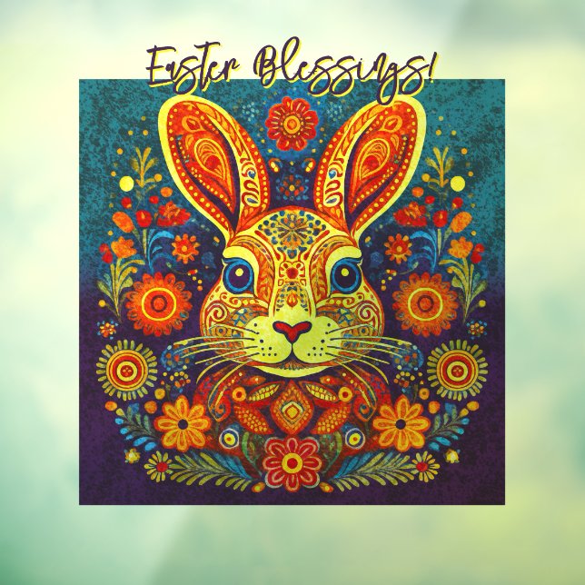 Easter Rabbit - Folk Art - Personalizable Easter  Window Cling (Sheet 3)
