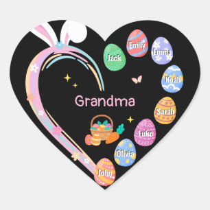 Easter Rabbit Heart Easter Egg Grandma Family Name Sticker