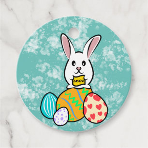Easter Rabbit Holding a Banner on Easter Eggs Favour Tags