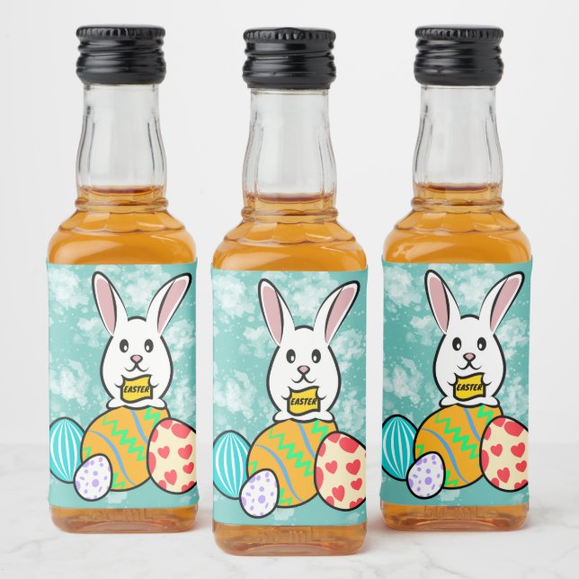 Easter Rabbit Holding a Banner on Easter Eggs Liquor Bottle Label (Bottles)