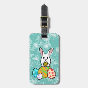 Easter Rabbit Holding a Banner on Easter Eggs Luggage Tag