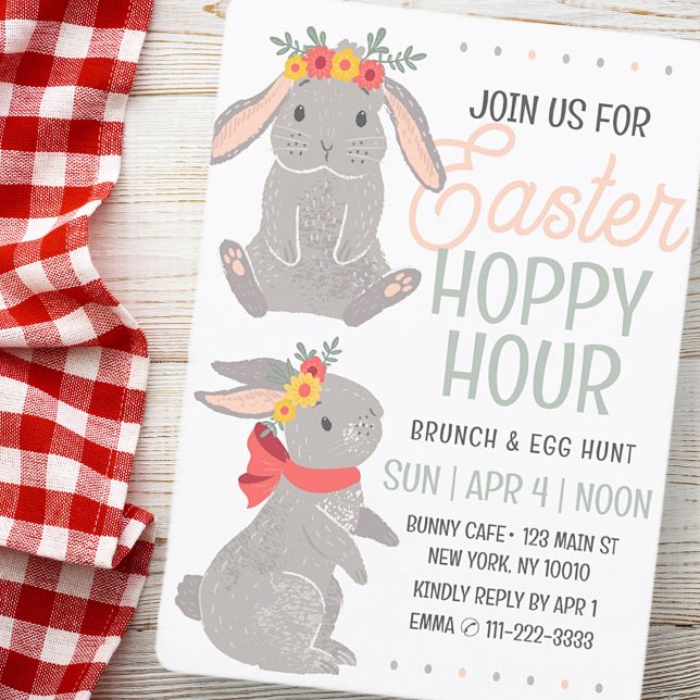Easter Rabbit Hoppy Hour Brunch and Egg Hunt  Invitation (Creator Uploaded)