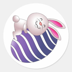 Easter rabbit hugging a striped egg stickers! classic round sticker
