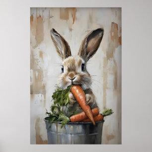 Easter Rabbit In Bucket Of Carrots Print, Spring Poster