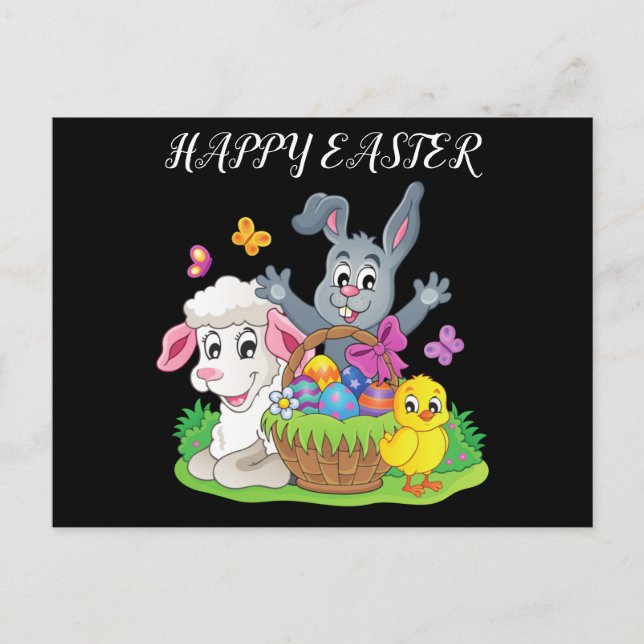 Easter rabbit, lamb & chick postcard. postcard (Front)