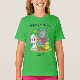 Easter rabbit, lamb & chick puzzle girl's t-shirt. T-Shirt
