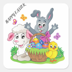 Easter rabbit, lamb & chick stickers! square sticker