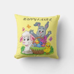 Easter rabbit, lamb & chick throw pillow. cushion