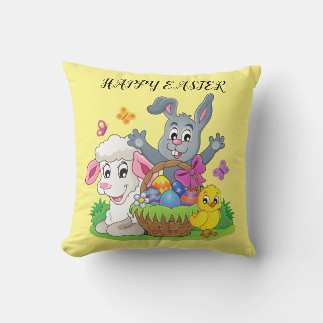 Easter rabbit, lamb & chick throw pillow. cushion (Front)
