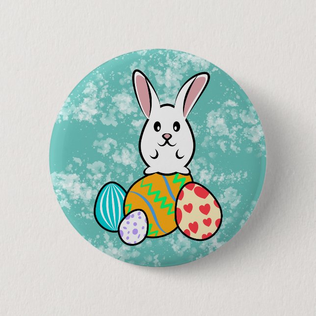 Easter Rabbit on Easter Eggs 6 Cm Round Badge (Front)