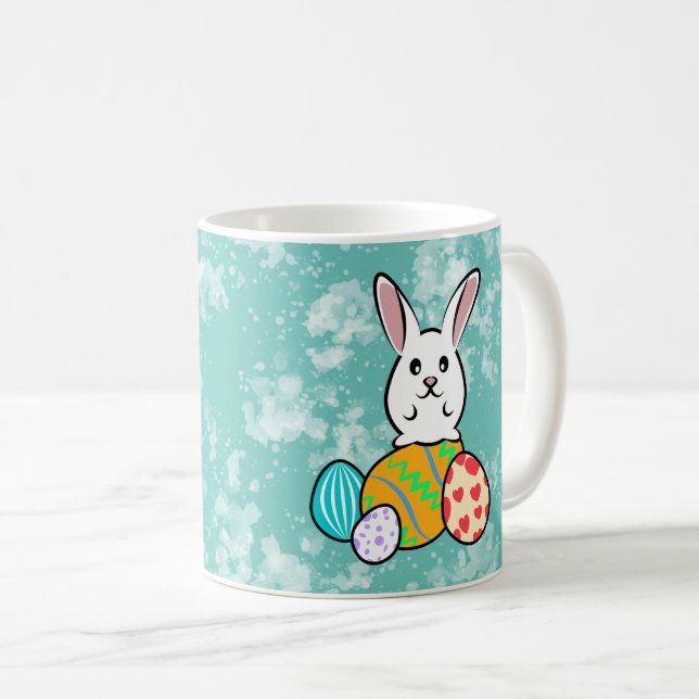 Easter Rabbit on Easter Eggs Coffee Mug (Front Right)
