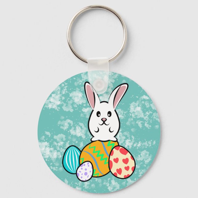 Easter Rabbit on Easter Eggs Key Ring (Front)