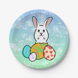 Easter Rabbit on Easter Eggs Paper Plate