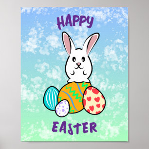 Easter Rabbit on Easter Eggs Poster