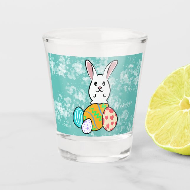 Easter Rabbit on Easter Eggs Shot Glass (Front)