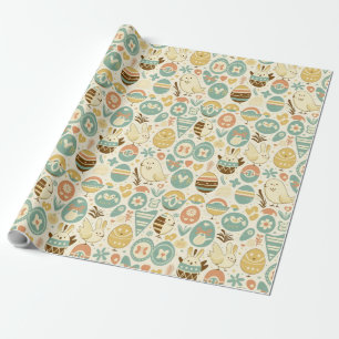 Easter Rabbit Retro Easter Eggs Chicken Wrapping Paper