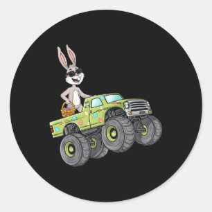 Easter Rabbit Riding Monster Truck Fun Boys Girls  Classic Round Sticker