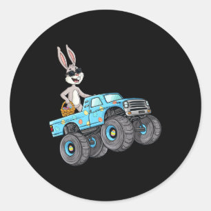 Easter Rabbit Riding Monster Truck Fun Boys Girls  Classic Round Sticker