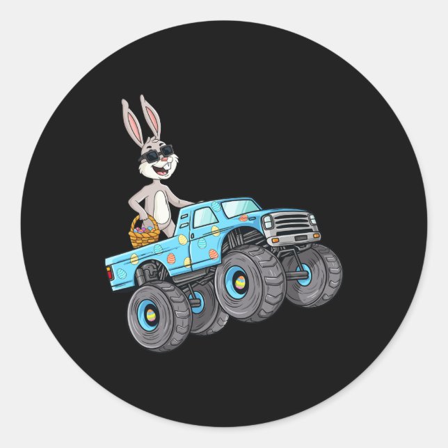 Easter Rabbit Riding Monster Truck Fun Boys Girls  Classic Round Sticker (Front)