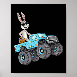 Easter Rabbit Riding Monster Truck Fun Boys Girls  Poster