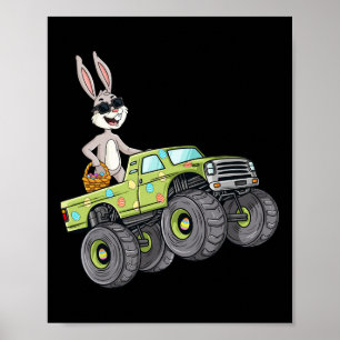Easter Rabbit Riding Monster Truck Fun Boys Girls  Poster