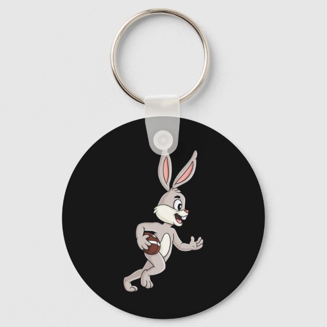 Easter Rabbit Running With A Football Fun Boys Gir Key Ring (Front)