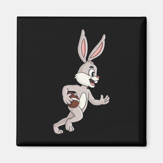 Easter Rabbit Running With A Football Fun Boys Gir Magnet (Front)