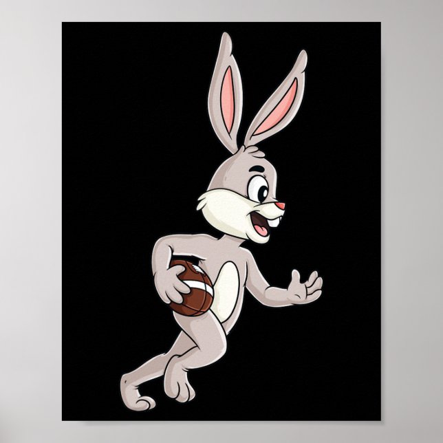 Easter Rabbit Running With A Football Fun Boys Gir Poster (Front)