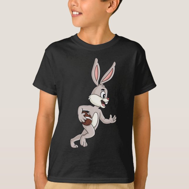 Easter Rabbit Running With A Football Fun Boys Gir T-Shirt (Front)