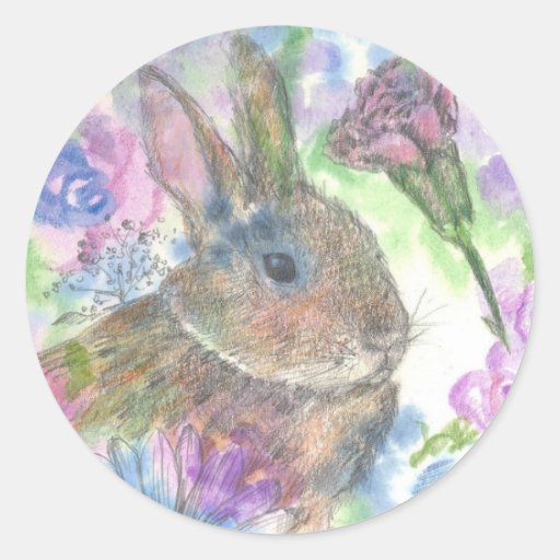 Image of Easter Rabbit Spring Garden Classic Round Sticker