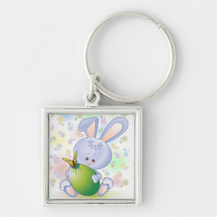 Easter Rabbit with Egg and Flowers Key Ring